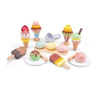Woet - Jouet Crèmes Glacées en Bois pour Enfants - Set Dessert Factice FSC avec Glaces, Cornets et Macarons - Jouet d’Imitation - À Partir de 3 Ans - Cadeau Filles et Garçons