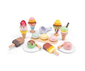 Woet® Jouet Crèmes Glacées en Bois pour Enfants - Set Dessert Factice FSC avec Glaces, Cornets et Macarons - Jouet d’Imitation - À Partir de 3 Ans - Cadeau Filles et Garçons