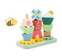 Woet - Jouet d’Empilage en Bois avec Blocs à Empiler - Puzzle Jardin avec Fleurs et Engrenages - Jouet Éducatif FSC pour Tout-Petits