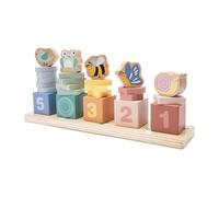 Woet® Jouet en Bois pour Compter et Empiler pour Tout-Petits, Blocs Chiffres Montessori 1-5 avec Animaux, Jeu d’Éveil FSC 25 Pièces pour Trier et Motricité Fine, À Partir dès 18 Mois