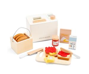 Woet® Jouet Machine à Pain en Bois pour Enfants - Jouet de Petit-Déjeuner d’Imitation avec Pain, Accessoires et Planche à Découper - À Partir de 3 Ans - Cadeau Filles et Garçons