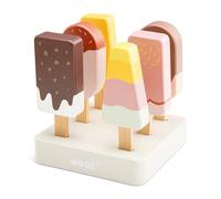 Woet - Jouet Stand de Glaces en Bois pour Tout-Petits - Présentoir et 6 Sucettes Glacées Colorées - Jouet de Cuisine d’Imitation FSC - À Partir de 2 Ans - Cadeau Enfants