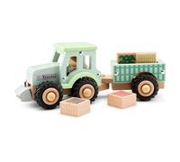 Woet - Jouet Tracteur en Bois avec Remorque Détachable pour Tout-Petits - Véhicule de Ferme avec Légumes Jouets - Jouet d’Imagination - À Partir de 18 Mois - Cadeau Enfants