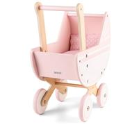 Woet® Landau pour Poupée Rose Jouet en Bois pour Enfants - avec Literie Incluse - pour Poupées Jusqu’à 43 cm - Jouet d’Imitation - À Partir de 3 Ans