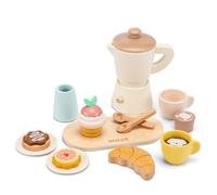Woet - Machine à Café en Bois pour Enfants - Jouet de Barista 17 Pièces FSC avec Percolateur, Espresso et Pâtisseries - Set de Petit-Déjeuner d’Imitation - À Partir de 3 Ans - Cadeau Filles et Garçons