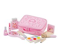Woet® Maquillage Jouet en Bois avec Mallette, 10 pièces | Maquillage d'imitation, Kit de salon de beauté, Accessoires de déguisement, Mallette avec miroir, Jeu de rôle, Dès 3 ans