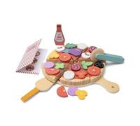 Woet® Pizza en Bois Jouet Alimentaire, Set 32 Pièces avec Garnitures, Roulette, Plateau, Menu et Accessoires, FSC Jeu d’Imitation Cuisinette, Jouet Éducatif Enfant, À Partir de 2 Ans