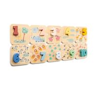 Woet® Puzzle Chiffres Safari Jouet en Bois pour Tout-Petits - Apprendre Les Chiffres de 1 à 10 - Jouet Préscolaire - À Partir de 2 Ans