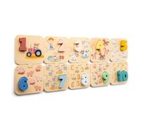 Woet - Puzzle Numérique en Bois pour Tout-Petits - Jouet d’Éveil Montessori Certifié FSC - Apprendre à Compter de 1 à 10 avec Chiffres Colorés et Animaux de la Ferme
