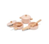 Woet - Set de Casseroles et Poêles en Bois pour Tout-Petits - Jouet de Cuisine Rose 7 Pièces FSC - Accessoires de Cuisine d’Imitation - À Partir de 2 Ans - Cadeau pour Enfants