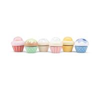 Woet® Set de Cupcakes en Bois, 6 Pièces | Aliments en Bois, Cupcakes à Composer, Dessus Auto-Agrippants, Pâtisserie d’Imitation, Accessoires de Cuisine, Dès 2 Ans