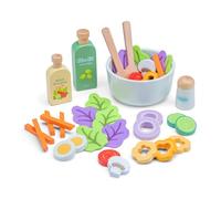 Woet® Set salade jouet en bois pour enfants 30 pièces – bol, couverts, sauce et légumes – À partir de 3 ans