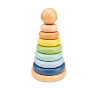 Woet - Tour d’Empilage en Bois pour Tout-Petits - Jouet d’Éveil 8 Pièces FSC avec Anneaux - Couleurs Pastel et Peinture Non Toxique - À Partir de 1 an - Cadeau Montessori Filles et Garçons