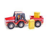 Woet® Tracteur avec Remorque Jouet en Bois pour Enfants - avec Balles de Foin - Set de Véhicule de Ferme - Jouet d’Imitation - À Partir de 2 Ans