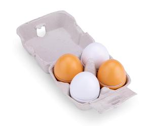 Woet® Œufs Jouet en Bois pour Enfants - 4 Pièces avec Velcro dans Boîte à Œufs - Accessoire de Cuisine d’Imitation - Jouet de Cuisine d’Imitation - À Partir de 2 Ans