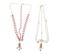 WOFASHPURET 2 Pièces Chaîne de Tête Mariage Bohème Vintage Perles et Strass Serre-tête Élégant pour Mariée Accessoire Cheveux Chic pour Cérémonie et Fête Blanc Rouge