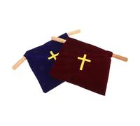 WOFASHPURET 2 Pièces Pochette de Collecte d'Église en Tissu Doux avec Poignées en Bois Pochette d'Offrande Polyvalente pour Baptêmes, Communion et Services Religieux Capacité et Matériau