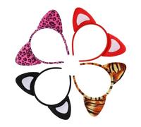 WOFASHPURET 4 Pièces Serre-tête Imprimé Léopard Oreilles Animaux Bandeaux à Motifs Animaux Coiffe Créative Motifs