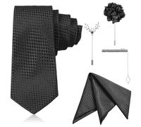 WOFASHPURET 5 Pièces Cravate Et Épinglette Cravate De Style Professionnel Formelles pour Hommes Broche De Revers pour Hommes Épinglettes pour Fibre Polyester Black
