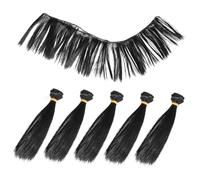 WOFASHPURET 6 Pièces rangée de cheveux de perruque Poupée Extensions de cheveux perruques noires perruques déguisées Accessoires de cheveux des petites filles Fil haute température
