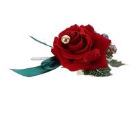 WOFASHPURET Boutonnière De Mariage Avec Éléments De Noël Corsage Floral Décoratif Fleurs Rouges Et Pommes De Pin Pour Hommes Et Femmes Pour Célébrations Festives Et Événements