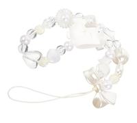 WOFASHPURET Dragonne pour Téléphone Portable en Acrylique Beige Perles, Nœud Décoratif Lapin, Cordon Antidérapant pour Fêtes et Cérémonies, Protège le Vol