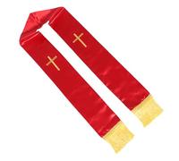 WOFASHPURET Étole de Pasteur Brodée d'une Croix Rouge avec Pompons, Châle Réversible de 135 Cm pour Officiant de Mariage, Étole de Clergé Traditionnelle Unisexe Adaptée aux Cérémonies