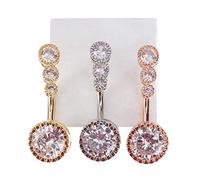 WOFASHPURET Lot De 3 Boucles De Nombril En Acier Inoxydable 4 Zircones, Finition Argenté, or Rose Et Or, Bijoux De Piercing Femme, Accessoires De Mode Pour Quotidien Et Plage, Taille Standard