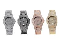WOFASHPURET Montre à Quartz pour Hommes avec Bracelet Inoxydable Et Zircon Design Hip Hop Couleur Rose