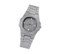 WOFASHPURET Montre Bracelet Homme Argenté à Zircon Et Strass Montre Quartz Mode Hip Hop Élégante Et