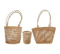WOFASHPURET Panier de Fleurs en Paille Synthétique Léger et Portable pour Décoration de Bureau et Rangement Maison, Forme Ronde Fond Carré, Lot de 3 Set de Set de Paniers Délicats