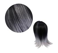 WOFASHPURET Perruque Synthétique Mi-longue Femme Dégradé Noir Et Gris Cheveux Raides Avec Frange Ajustable Et Confortable