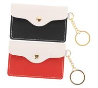 WOFASHPURET Petit Portefeuille Porte-Cartes à Clapet en PU, Lot De 2, Porte-clés Associé, Paquet à Monnaie Mobile, Paquet pour Carte D'identité, Usage Extérieur Et Quotidien, Noir Et Rouge