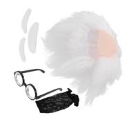 WOFASHPURET Set de Déguisement Vieil Homme Adulte avec Perruque Blanche Réaliste et Barbe Moustache Costume Scientifique pour Halloween Look Professeur Cosplay Confortable et