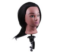 WOFASHPURET Tête Mannequin Coiffeur Professionnelle Peau Noire avec Cheveux Naturels pour Formation Coiffure Salon et École de Cosmétologie