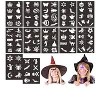 WOFEU 102 pièces pochoirs pour tatouages temporaires pour enfants, pochoirs pour peinture sur visage et corps, tatouages pailletés pour filles et garçons pour enfants, Halloween, Noël, bal masqu