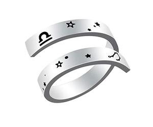 Woffoly Anneau de Zodiaque Gravé Réglable, Chirurgical 316L en Acier Inoxydable Déclaration Signes du Zodiaque Ouvert Anneau de Doigt Réglable,Cadeau D'horoscope pour Femmes Hommes