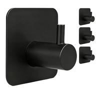 Woflebel 4 Pièces Accroche Serviette Salle de Bain,Crochet Adhesif Mural Noir,Patere Salle de Bain,Accroche Torchon Cuisine,Attache Murale Sans Percer Accroche Serviette,Etanche,Antirouille