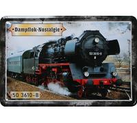 WOGEKA ART Plaque en tôle rétro - Locomotive à vapeur nostalgie 50 3610-8 - Plaque décorative nostalgie comme idée de cadeau pour les fans de chemins de fer pour un anniversaire, Noël 20 x 30 cm