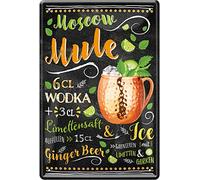 WOGEKA ART Plaque en tôle rétro - Moscow Mule Cocktail Recette Vodka - Inscription humoristique comme idée de cadeau pour un anniversaire, Noël pour la décoration, 20 x 30 cm, design vintage en métal