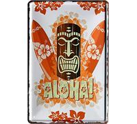 WOGEKA ART Plaque rétro en tôle - Aloha Hawaii Beach Bar Surfing Tiki - Inscription humoristique comme idée de cadeau d'anniversaire, de Noël, de décoration - 20 x 30 cm - Design vintage en métal 1004