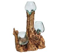 Wogeka - Lot de 3 vases en verre sur racine en bois de gamal - dans un style moderne en bois comme idée de cadeau pour Noël, décoration d'anniversaire (TRIO10 (Ø verre 10 cm)