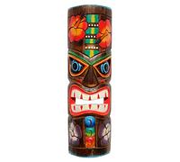 Wogeka - Masque mural TIKI Maori coloré de 50 cm - Style Nouvelle-Zélande en bois comme idée cadeau pour la décoration d'anniversaire de Noël - sculpture artisanale de Bali (TIKIB04)