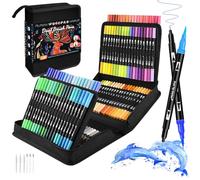 WOGOPRO 120 Couleurs Feutres Coloriage Adulte, Stylo Feutre Double Pointe Fine pour Adulte, Feutre Pinceaux Aquarelle Marqueurs pour Calligraphie, Dessin, Croquis, Mandala, Livre de Coloriage