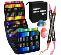 WOGOPRO Feutre Acrylique, 100 Couleurs Marqueur Peinture Acrylique, Contient 12 Couleurs Métalliques, Double Pointe Acrylic Paint Marker pour adultes, professionnels