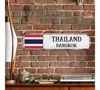 WoGuangis Bangkok Plaque murale rétro vintage en métal Thaïlande Souvenir de la ville Cadeau pour amateur de voyage Panneau en aluminium Drapeau national pour porche extérieur Chambre 30,5 x 7,6 cm