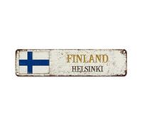 WoGuangis Décoration murale en métal avec drapeau de la Finlande Helsinki - Souvenir de la ville - Cadeau souvenir de pays - Plaque en métal pour chambre d'enfant et salon - 30,5 x 7,6 cm