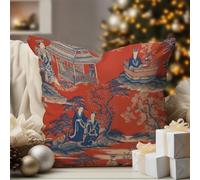 WoGuangis Housse de coussin de style chinois traditionnel chinois de la dynastie royale pour canapé, maison, canapé, 61 x 61 cm, rouge