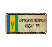 WoGuangis KingSTOWN Plaque en métal avec drapeau de Saint Vincent et la Grenadine Vintage Ferme Signes Drapeau national Souvenir de la ville Panneau d'art en métal Cadeau de voyage pour bureau,