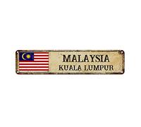 WoGuangis Kuala Lumpur Plaque murale rétro vintage Art Malaisie Plaque en métal Souvenir de la ville Cadeau d'amant de voyage Plaque murale en métal Plaque murale drapeau national pour porche, salon,